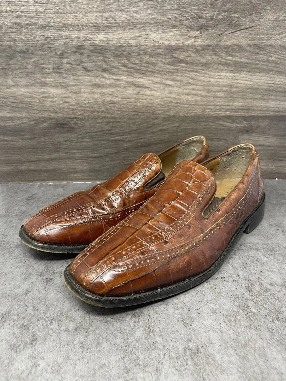 Stacy Adams Shoes Mens Size 12 Brown Croc Leather Loafer Slip On